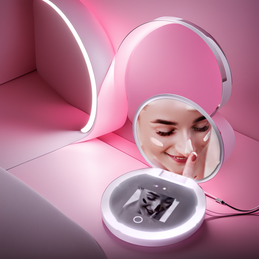 SOLÉVIA UV MIRROR sleek vanity mirror with UV and LED lighting, designed for flawless makeup application and precise skincare assessment.